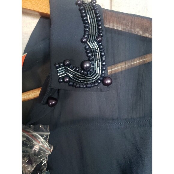 Modcloth Blouse Women's Medium Navy Blue Chiffon Beaded Collar Sheer Top NWT - Picture 4 of 12
